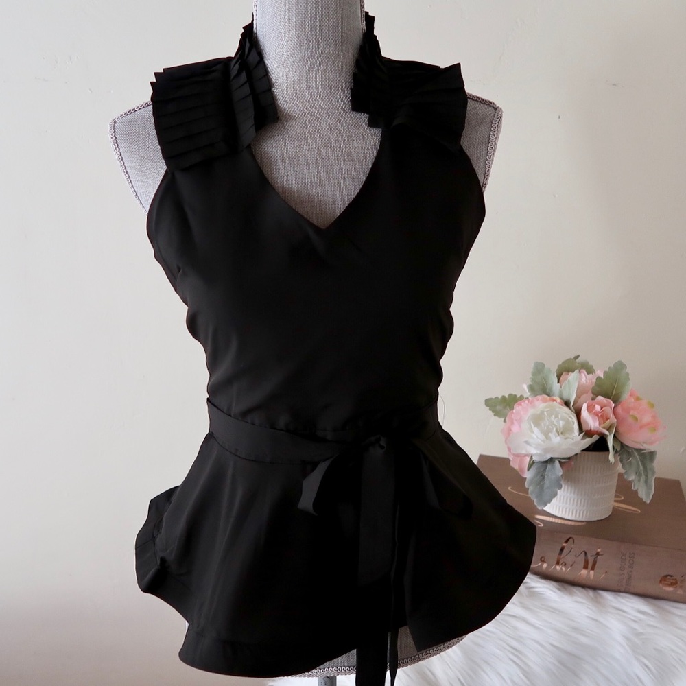 MARLA- Classy Pleated Ruffle Peplum Halter Top - Picture 6 of 6